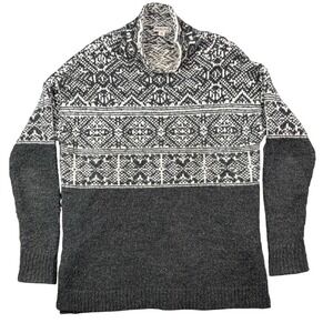 Merona Mens Mock Neck Fair Isle Knit Sweater Charcoal Gray White Size M